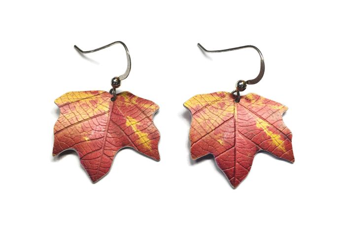 Autumn leaf necklaces & earrings by Photofinish Jewellery